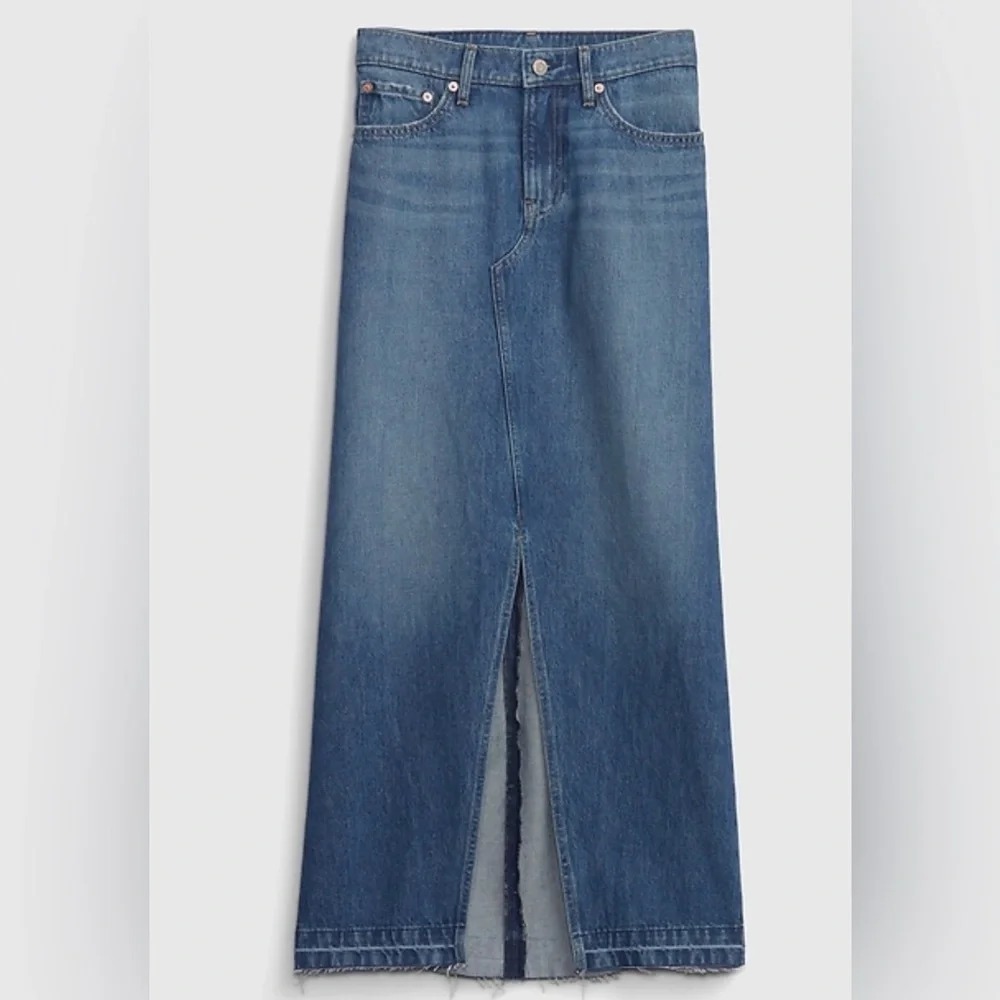 GAP Medium Blue Denim Maxi Skirt with Front Slit - Picture 5 of 8